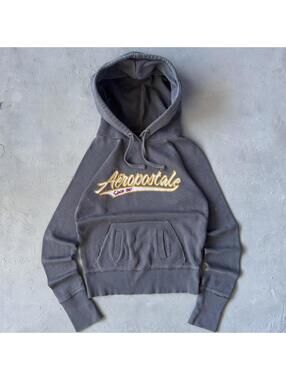 Vintage 2000s Aeropostale Cropped Grey Grunge Skater Hoodie